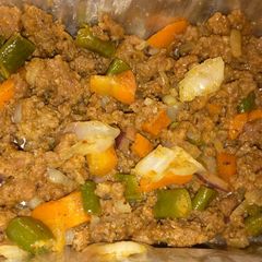 A picture of Minced meat and veggies stir fry.
