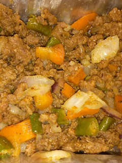 A picture of Minced meat and veggies stir fry.