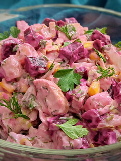 عکسی از دستور سالاد مرغ و سیبزمینی با لبو