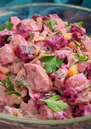 عکسی از دستور سالاد مرغ و سیب‌زمینی با لبو