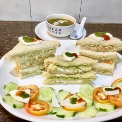 A picture of Bombay Veg Paneer Sandwich With Spinach Soup.