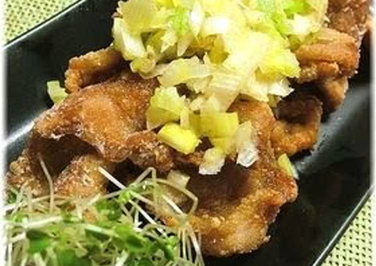 Crispy Thinly Sliced Pork with Japanese Leeks and Salty Sauce