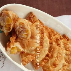 A picture of Crispy Fish Sausage and Corn Gyoza.