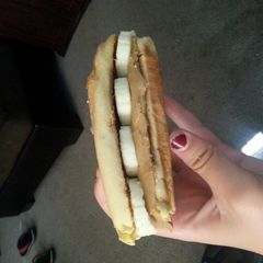 Peanut butter and banana mini sub great for camping A picture of Peanut butter and banana mini sub great for camping.