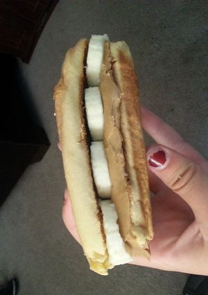 A picture of Peanut butter and banana mini sub great for camping.