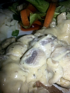 A picture of H's creamiest morish mushroom sauce.