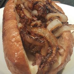 A picture of French dip sandwich.