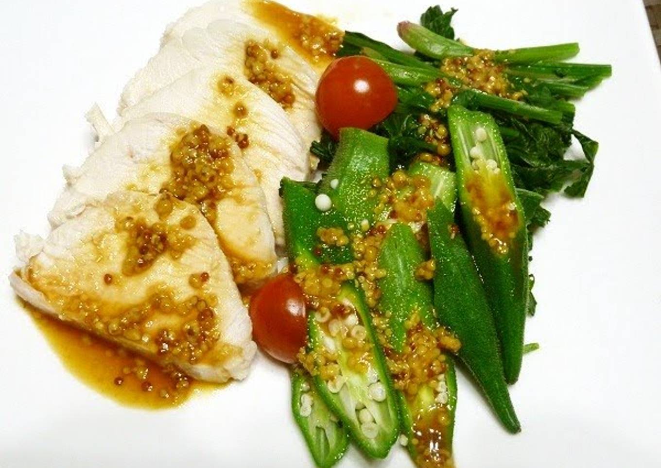 Steamed Chicken with Whole Grain Mustard and Ponzu