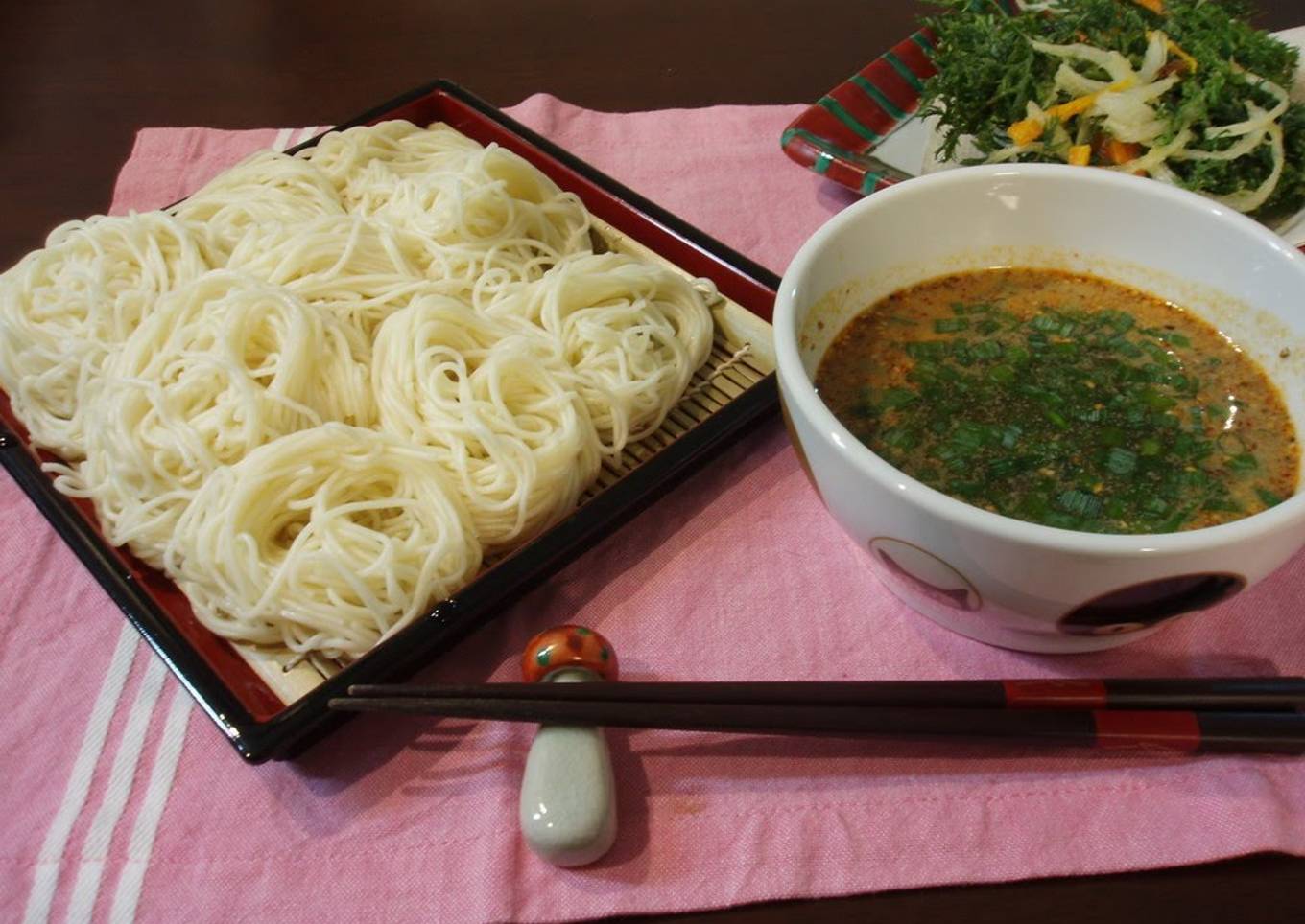 Dipped Somen Noodles In Sesame Dipping Sauce