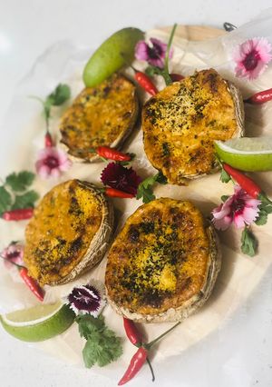 A picture of Cheesy Grilled Mushrooms🍄🧀🍄🧀🍄🧀.