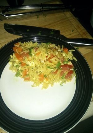 A picture of Orzo and vegetables warm salad.