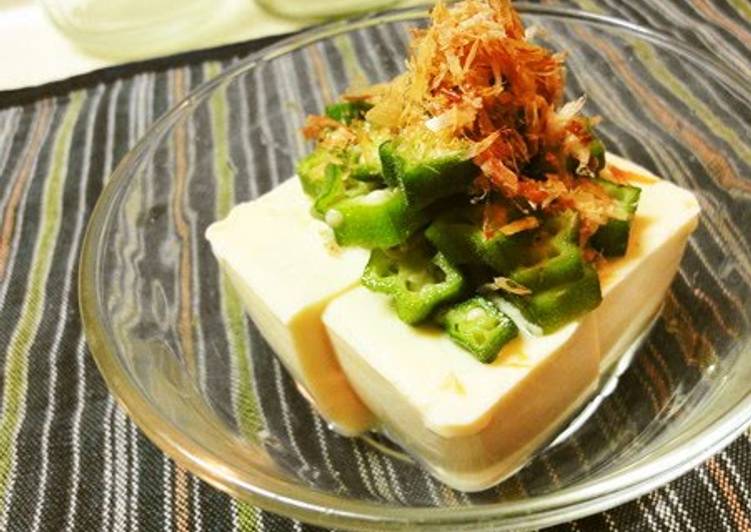 Simple Way to Make Quick Okra and Umeboshi Cold Tofu *