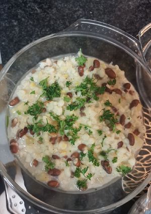 A picture of Creamy samp with stew.