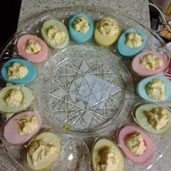 A picture of Easter devil eggs.