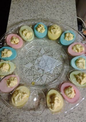 A picture of Easter devil eggs.