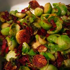 A picture of Sautéed Brussels Sprouts With Bacon And Garlic.