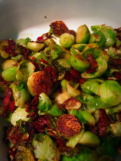 A picture of Sautéed Brussels Sprouts With Bacon And Garlic.
