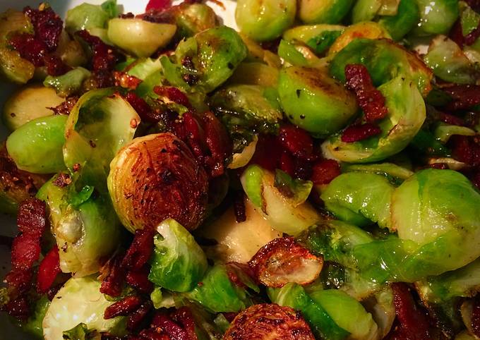 Steps to Make Favorite Sautéed Brussels Sprouts With Bacon And Garlic