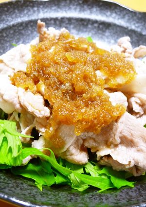 A picture of Cold Shabu-Shabu with Shio-Koji Grated Daikon Radish and Soy Sauce Dressing with Lemon Flavour.