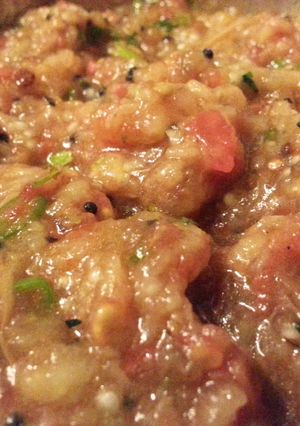 A picture of Baigan Bharta / Brinjal (Eggplant) Chutney ( వంకాయ పచ్చడి ).