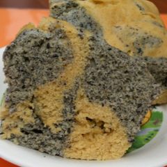 A picture of Sesame and Kinako Marbled Japanese Flavored Steamed Bread Made in a Microwave.