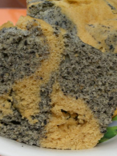 A picture of Sesame and Kinako Marbled Japanese Flavored Steamed Bread Made in a Microwave.