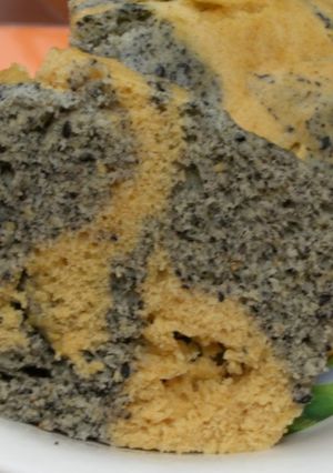 A picture of Sesame and Kinako Marbled Japanese Flavored Steamed Bread Made in a Microwave.