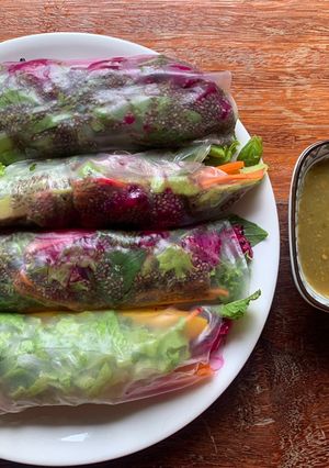 A picture of Fresh Spring Rolls with Fruits and Vegetables.