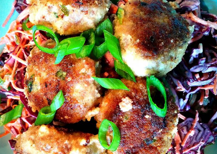 Recipe of Speedy Thai-inspired pork meatballs with sesame-soy shredded vegetables