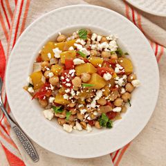 A picture of Acorn Squash and Chickpea Stew over Couscous with Feta and Mint.