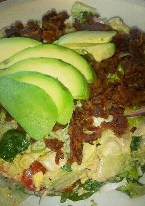 A picture of Shredded Brussels Sprouts & Bacon Avocado Salad.