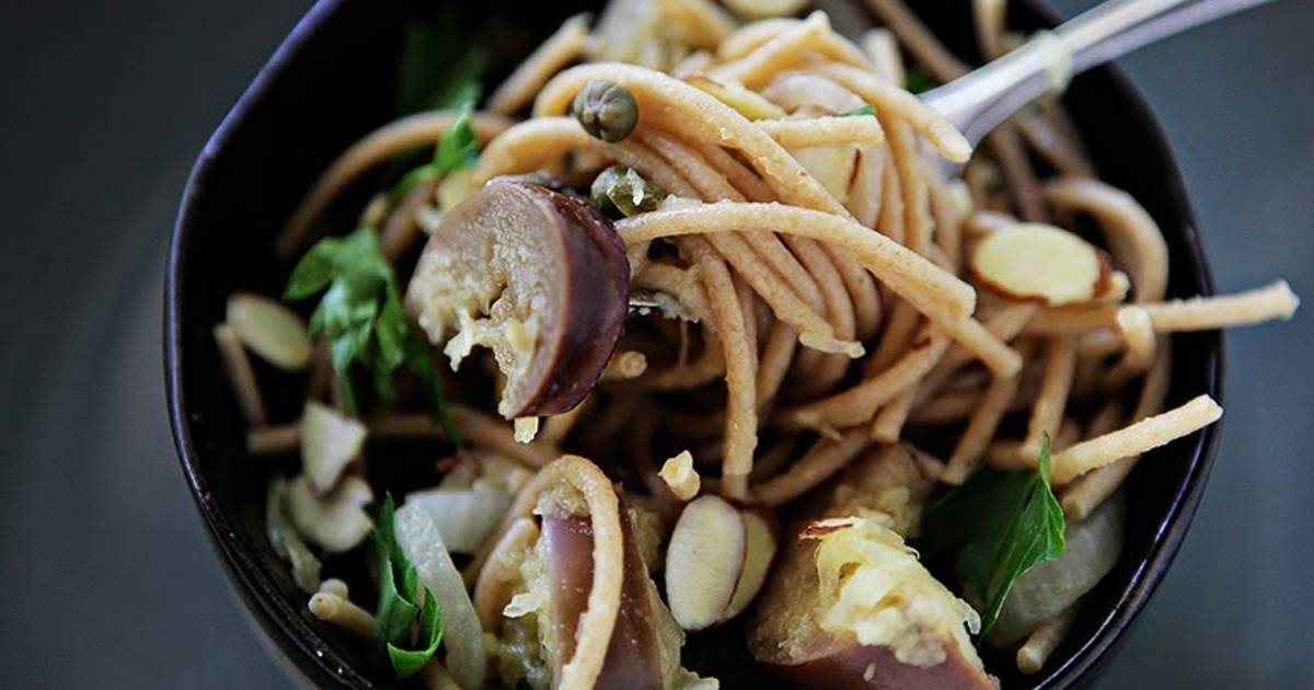 Whole Wheat Spaghetti, Spaghetti Squash, Japanese Eggplant, Capers and