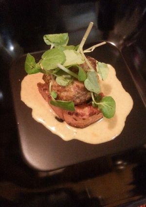 A picture of Jay's Lamb meatball with Curry sauce.