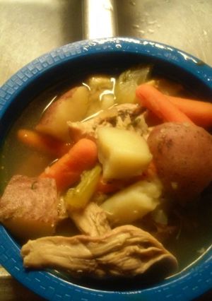 A picture of Chicken and potato soup.