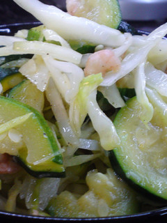A picture of Sauteed Zucchini-Cabbage with Shrimps.