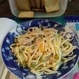 Mollejas a la crema de vegetales con fettuccini