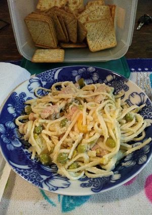 Una foto de Mollejas a la crema de vegetales con fettuccini