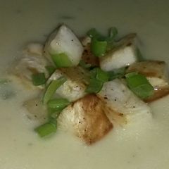 A picture of Sig's Celeriac Soup with Leeks and Stilton Cheese.
