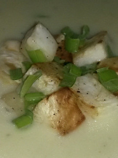 A picture of Sig's Celeriac Soup with Leeks and Stilton Cheese.