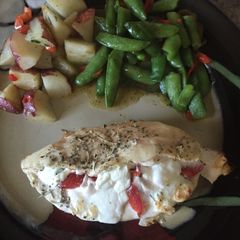 A picture of Roasted Red Pepper Mozzarella And Spinach Stuffed Chicken.