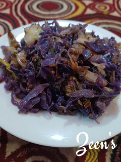 A picture of Purple Cabbage and Moong Daal Fry.