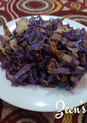 A picture of Purple Cabbage and Moong Daal Fry.