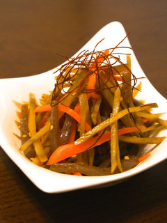 A picture of A Treasured Recipe! My Kimpira Burdock Root.