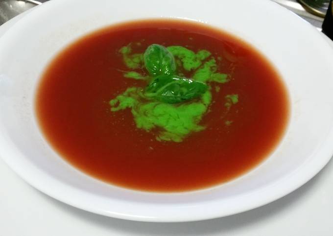 Recipe of Super Quick Homemade RAW TOMATO SOUP with BASIL OIL