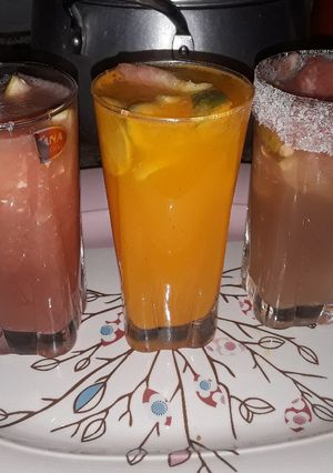 A picture of Refreshing drinks,orange,watermelon and orangewatermelon sangria.