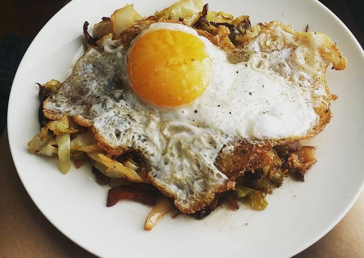 Steps to Make Favorite Egg topped southern fried cabbage