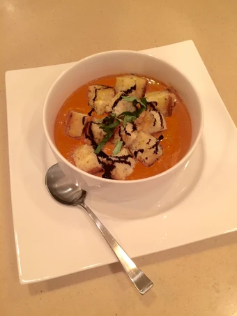 Simple Way Make Recipe Sundried Tomato Bisque &amp; Grilled Cheese Croutons that is  Makes Drooling, Really Delicious}