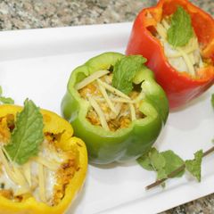 Cheesy Daal Paneeri In Capsicum Bowls A picture of Cheesy Daal Paneeri In Capsicum Bowls.