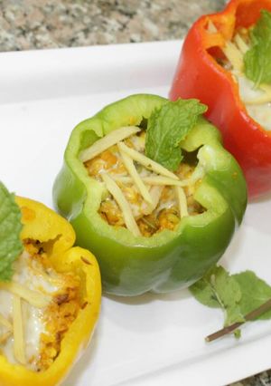 A picture of Cheesy Daal Paneeri In Capsicum Bowls.