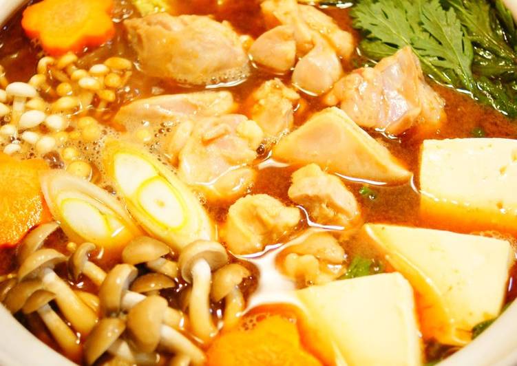 Recipe of Ultimate Miso Flavored Hot Pot with Chicken Thigh and Vegetables